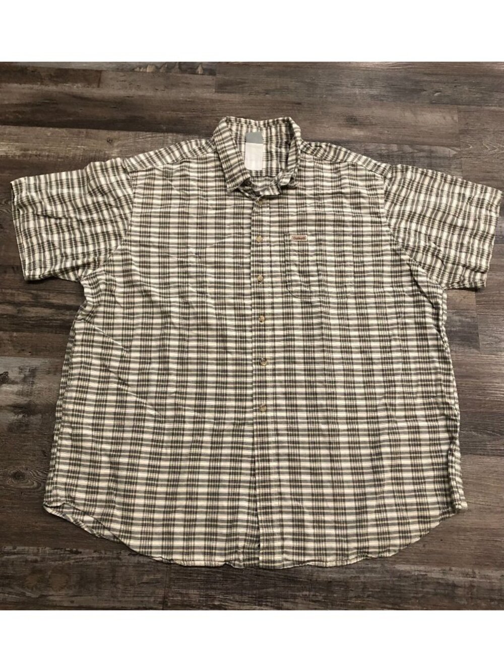 Carhartt Mens 2XL Brown Beige Plaid Short Sleeve Button Up Shirt